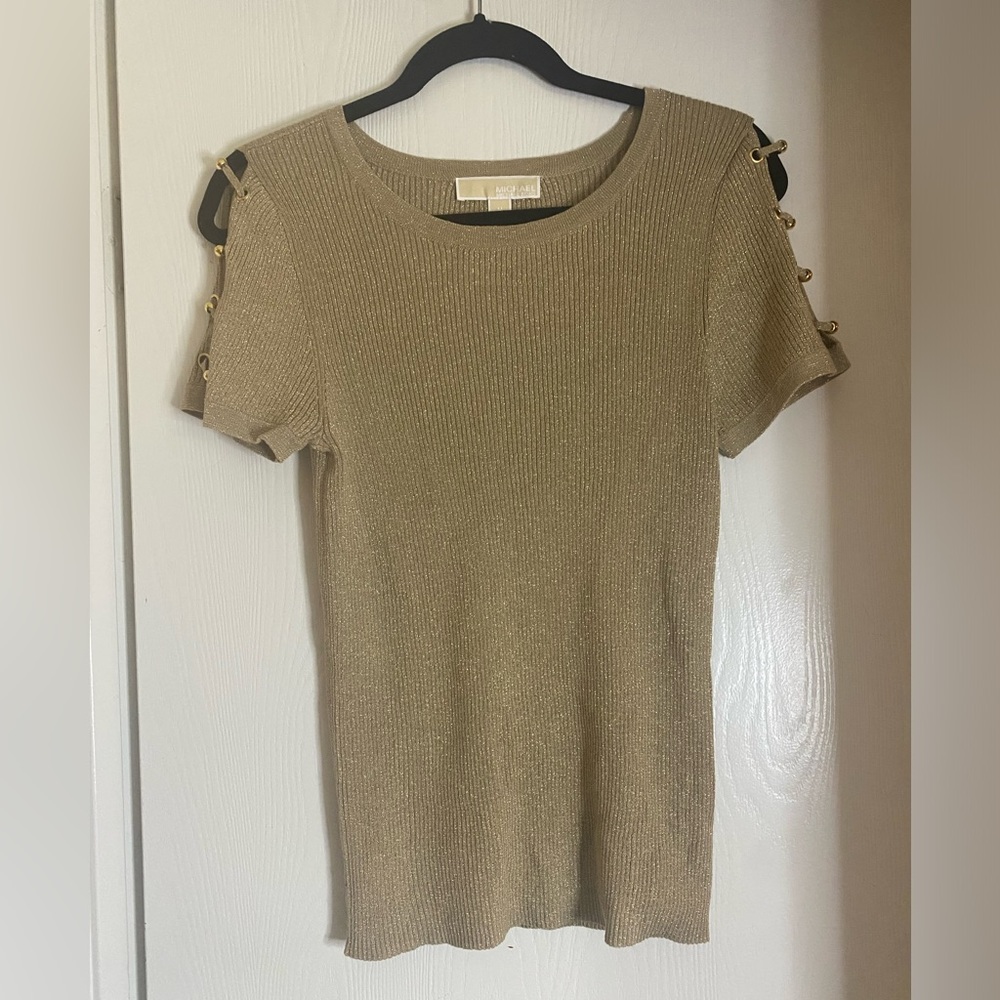 Michael Kors Gold Sparkle Sweater Tee, Medium, New